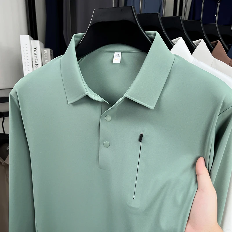 

Мужская одежда POLO с длинными рукавами весной и осенью мягкая и удобная новая корейская молния дизайн досуг чистый цвет простой воротник футболка