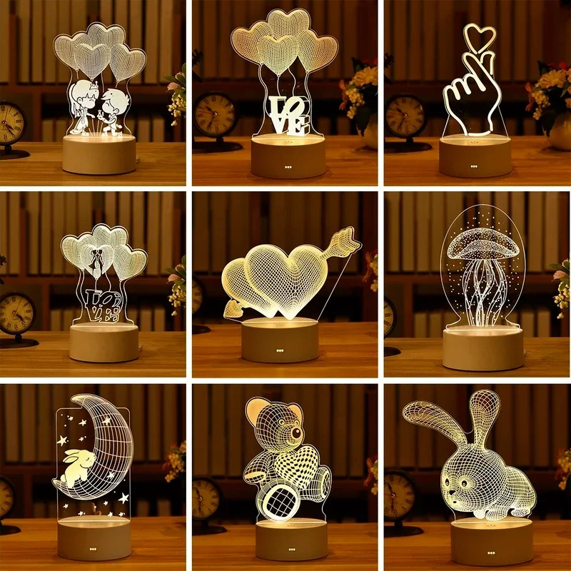 Lampe LED 3D en Acrylique Love Romantique, Veilleuse pour Enfants, Lampe de Table, Décor de ixd'Anniversaire, oral et de la Journée de Léon