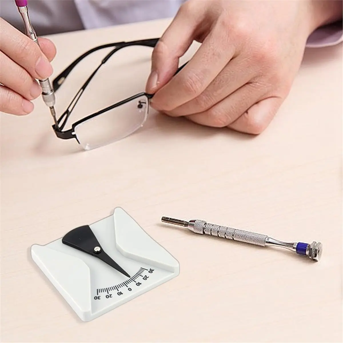 ABZT Eyeglass Measuring Gauge - Pantoscopic Angle Ruler, Optical Calibration Tool, Inclinometer, Easy Read Transparent Scale