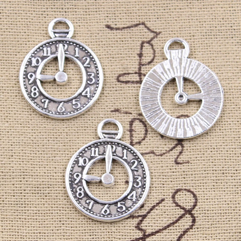 15pcs Charms Alarm Clock Pocket Watch 26x21mm Antique Silver Color Pendants DIY Necklace Crafts Making Findings Tibetan Jewelry