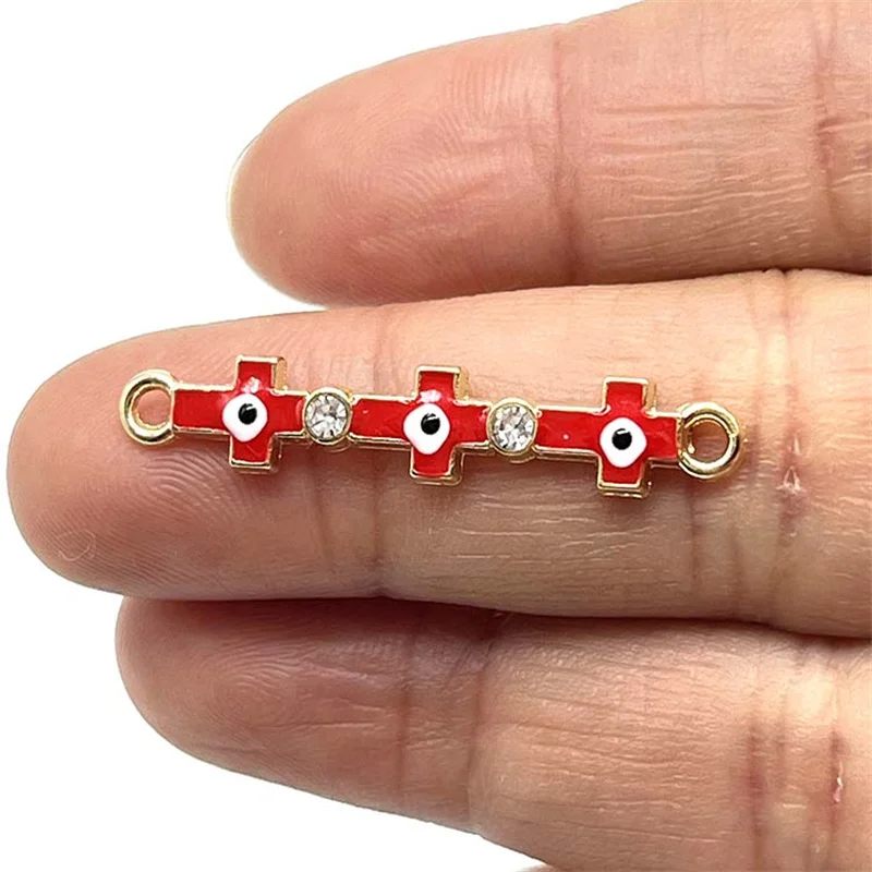 50 Pieces Three  Dripping Oil Crosses Double Hole Alloy Connectors Can Be Handmade DIY Into Bracelets And Necklaces Many Colors