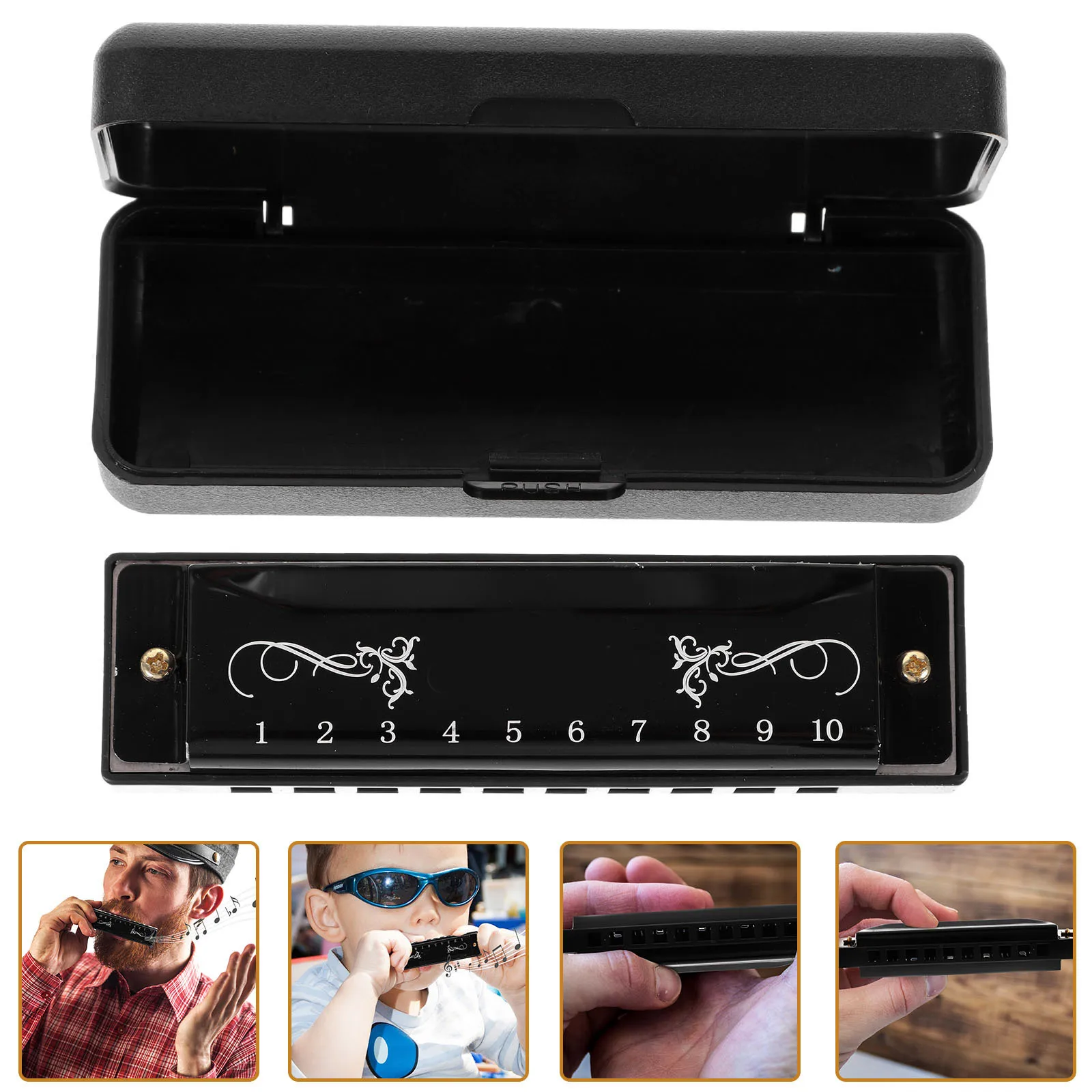 

Portable 10 Holes Harmonica Key of ABS Body Corrosion Resistant Reeds Suitable for Beginners Children Adults Multi