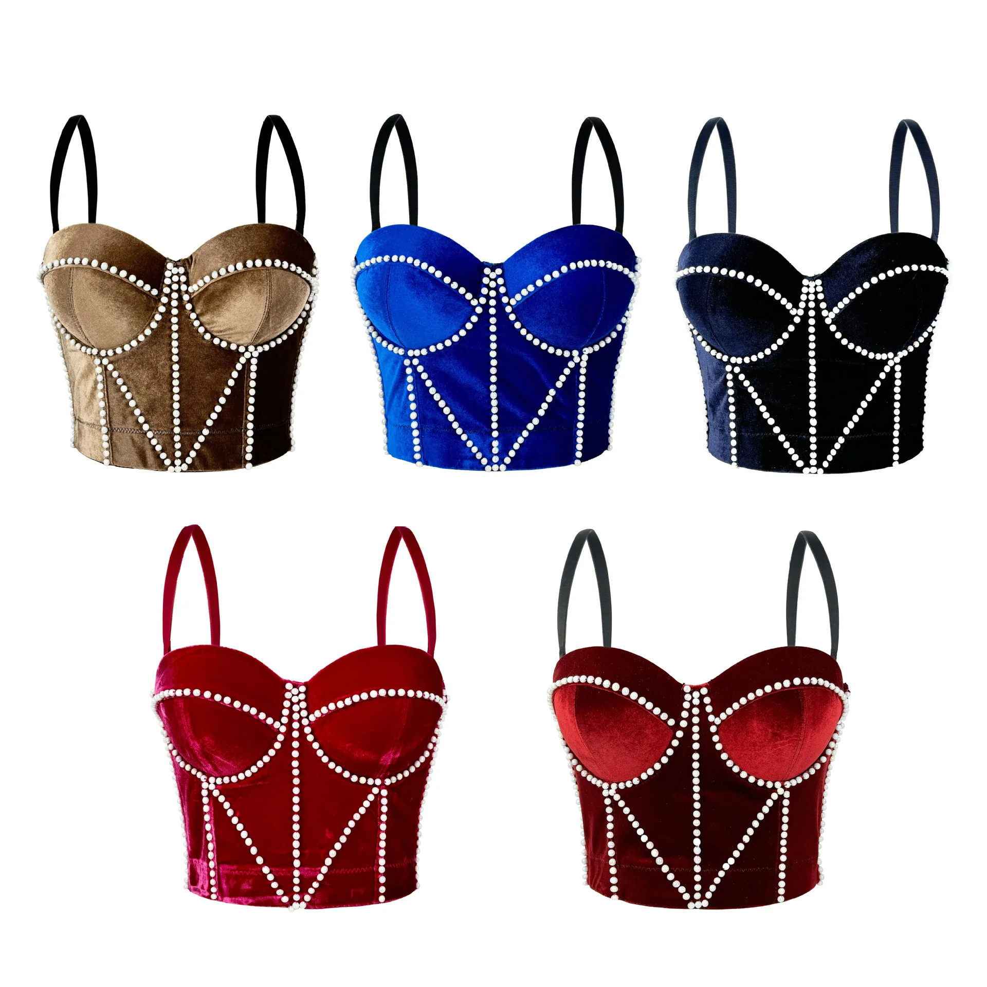Velvet Club Camisole Female Strap Pearl Design Luxury Crop Top High Street Summer Vintage Short Lingerie Top