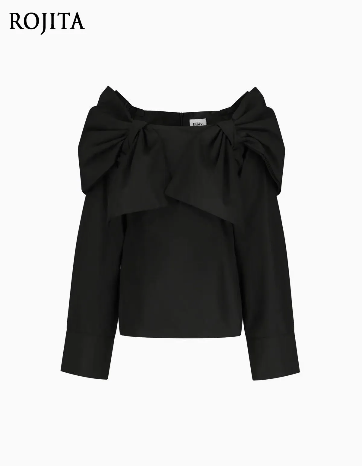 

French Style Black Off Shoulder Bow Decor Blouse Long Sleeve Ruffle Top 2026 Spring New Large Bow Decor Shirt Tops