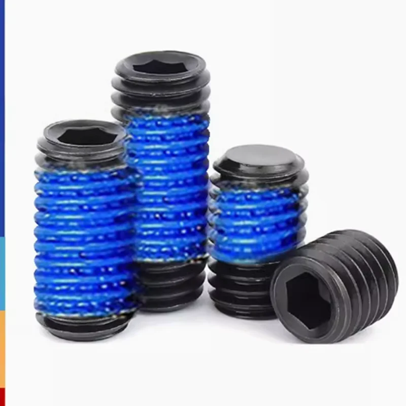 M3M4M5M6 12.9 grade black carbon steel hex socket flat head set screw anti-loose paint treatment spot blue glue grub screw1179