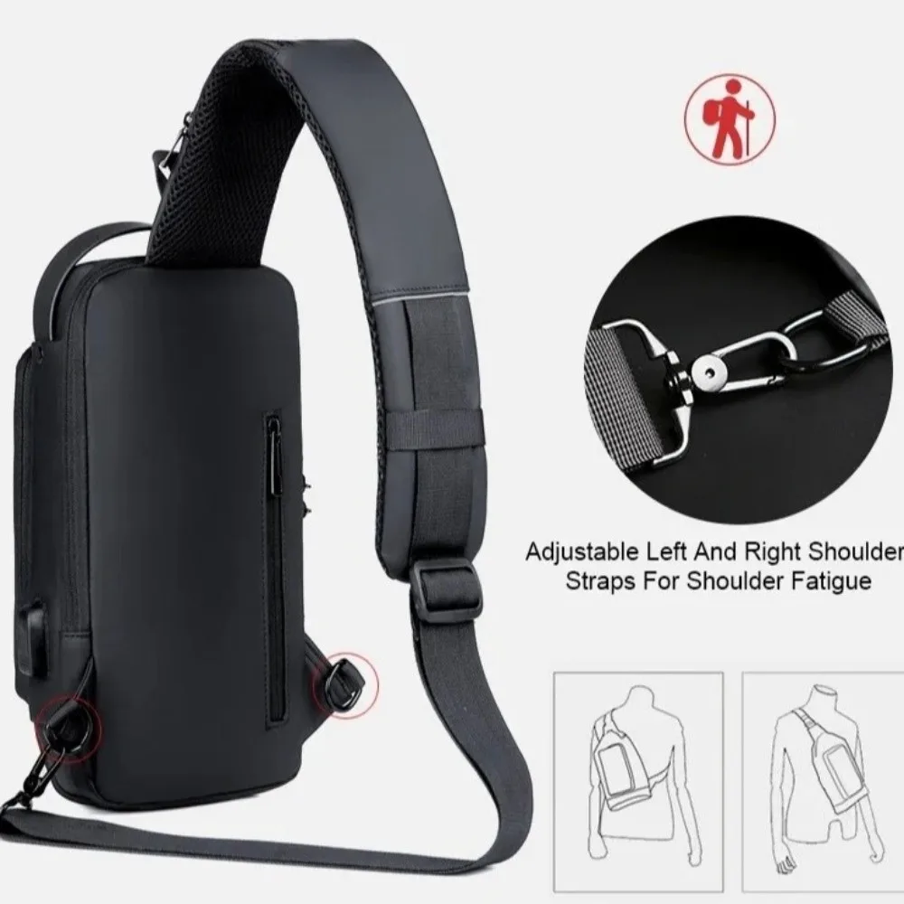 

Водонепроницаемая байкерская сумка с паролем и USB-зарядкой, противоугонная мужская нагрудная сумка, многоэтажная сумка через плечо с регулируемым ремешком