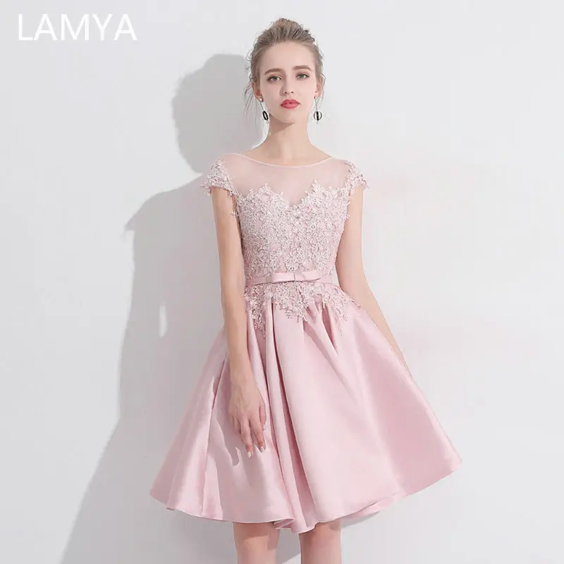 

Customized Pink Lace With Satin Gown Women Short Prom Dress Elegant Wedding Party Gowns Evening Dresses Vestido De Festa