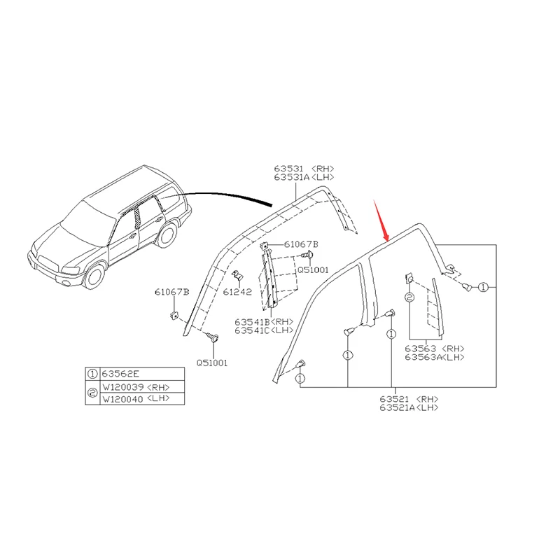 NBJKATO Brand New Genuine Weather Strip Roof Seal 63521SA010 For Subaru Forester