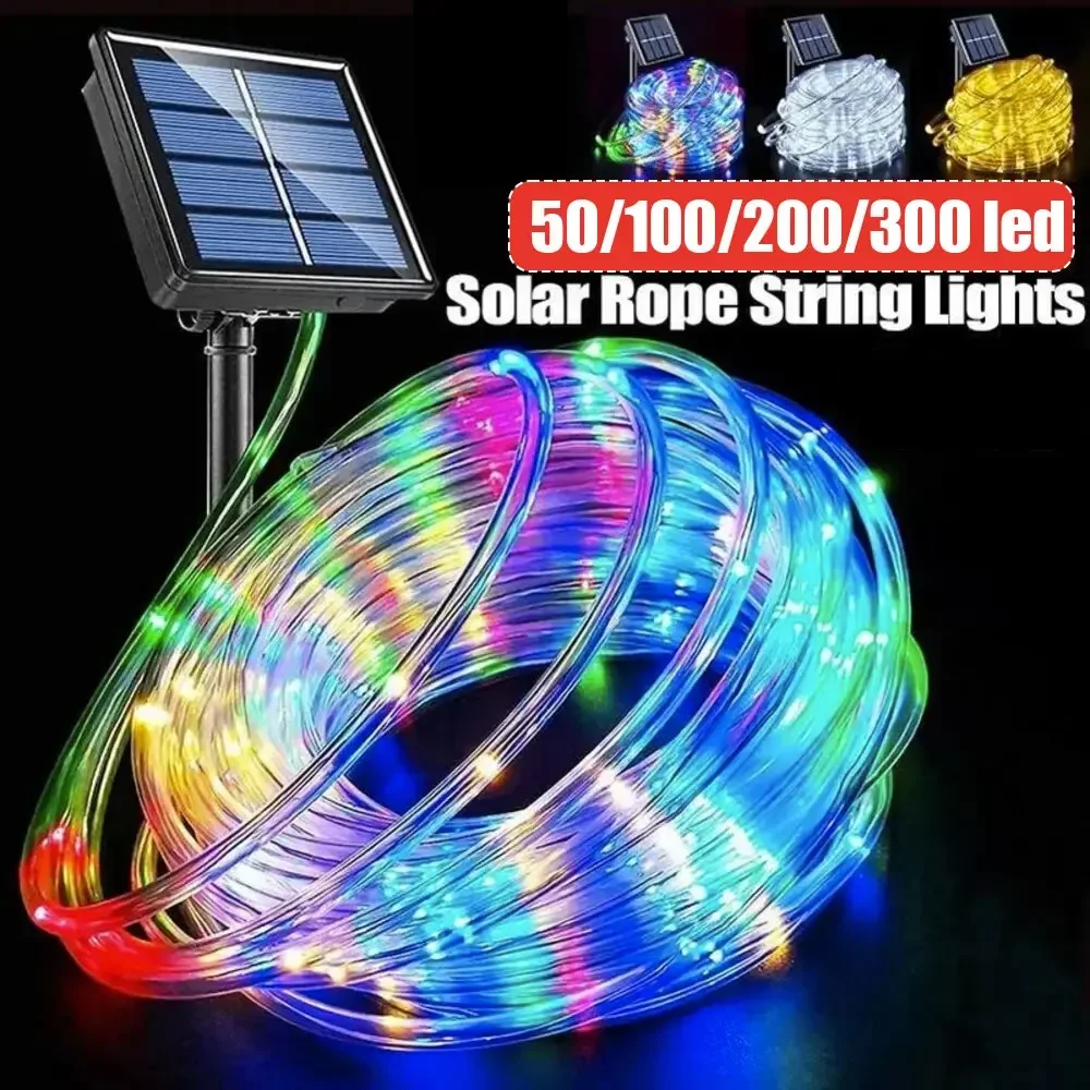 Outdoor LED Solar Tube Rope Fairy Light Waterproof Christmas Decoration String Lamp For Garden Fence Yard Balcony