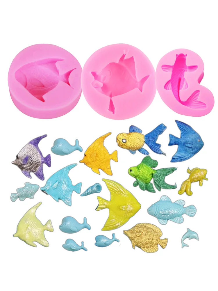 Kinds Cartoon Ocean Fish Fondant Shell Conch Cake Moule Silicone Candy Chocolate Mould Bake Decoration Tool Animal Clay Resin