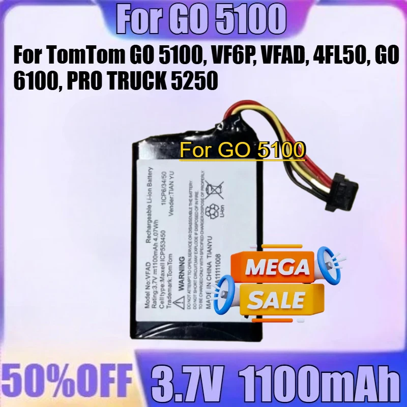 

NEW For Go 5100 for TomTom GO 5100, 6100,VF6P, VFAD, 4FL50,, PRO TRUCK 5250, Pro 5250, Go 6200 Battery Navigator Battery