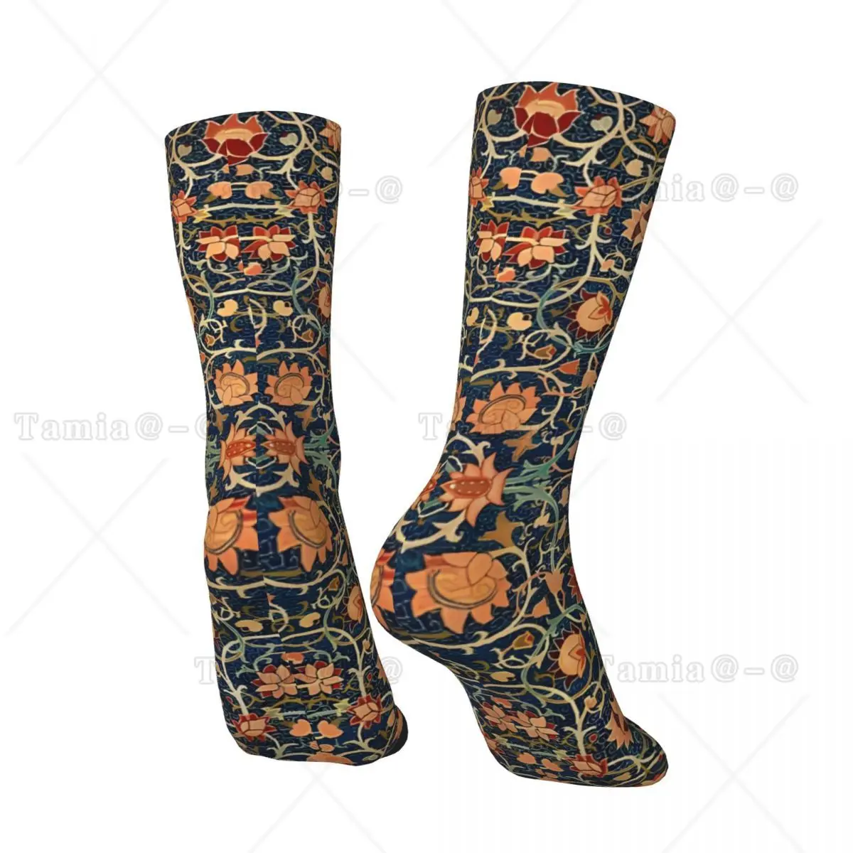 William Morris Floral Carpet Print Men's Socks Vintage Harajuku Street Style Novelty Pattern Crew Sock