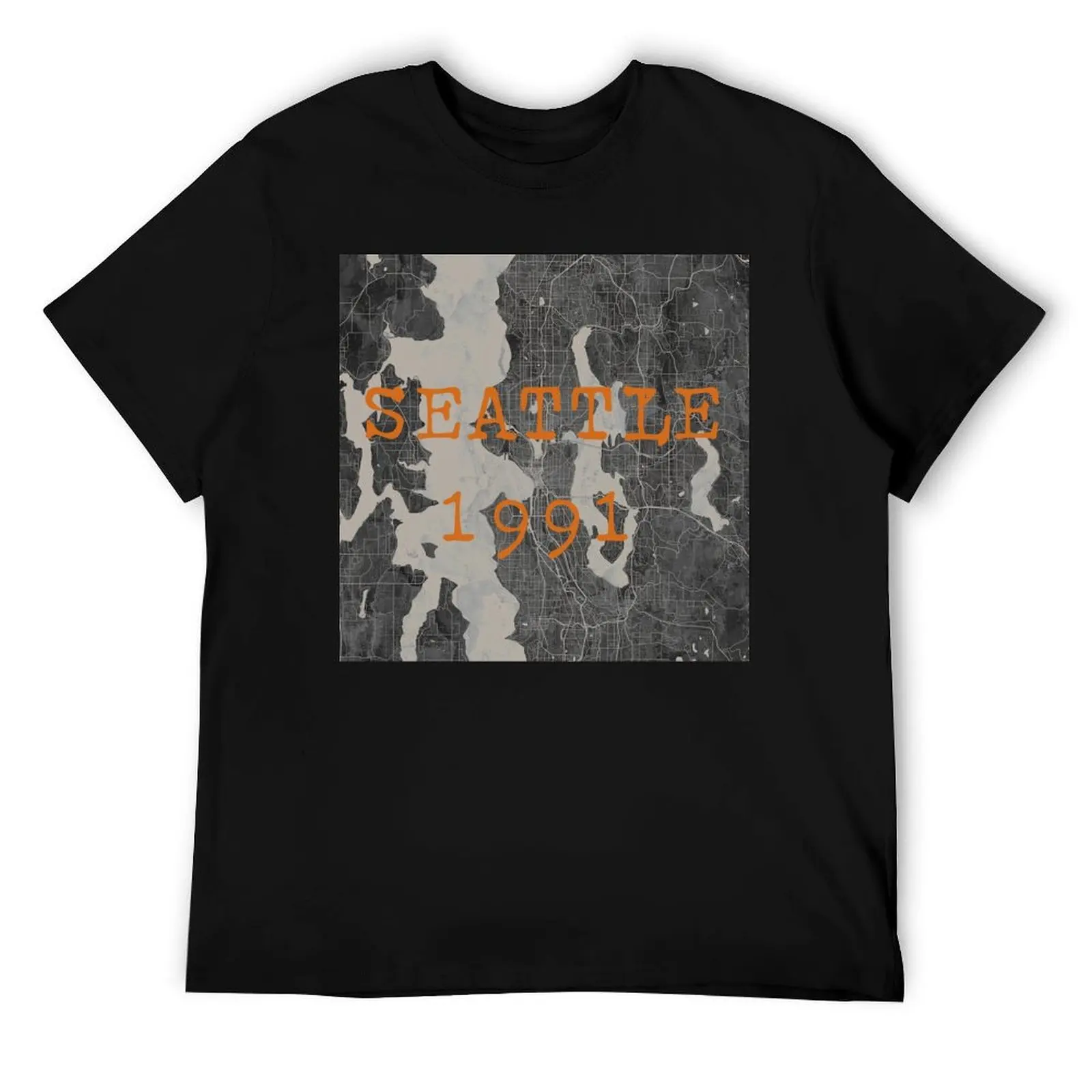 سياتل 1991 الرمادي والبرتقالي تي شيرت أنيمي تي شيرت للرجل مضحك تي شيرت الظلام الفكاهة تي شيرت