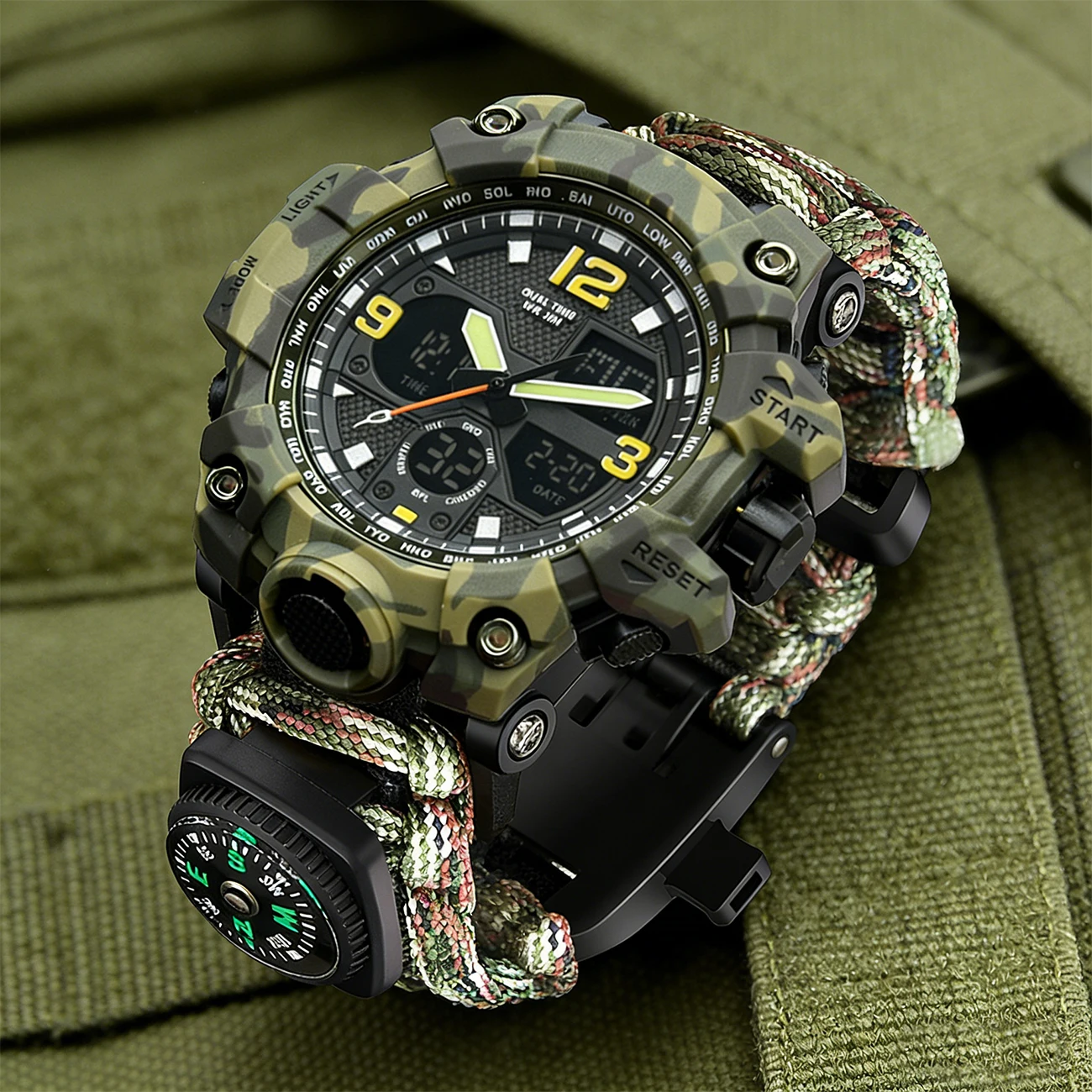 

Outdoor Survival Lifesaving Rope Watch Men's Military Watch Waterproof Compass Thermometer Multifunctional Digital Watch