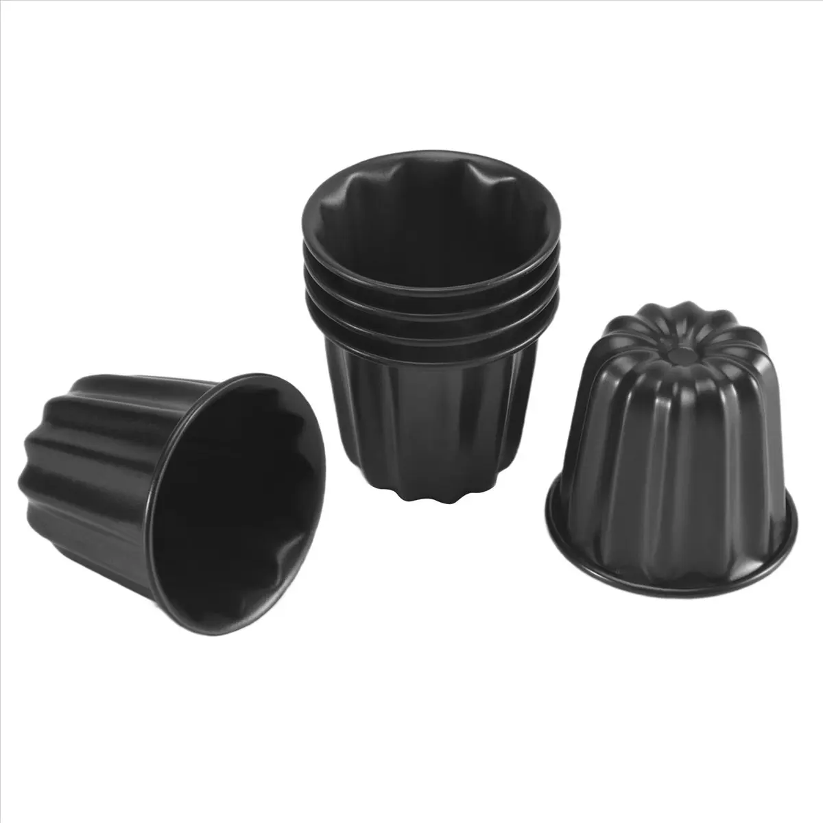 MALL Canele Mold, Cannele Muffin Cup, 6Pcs Non-Stick Cannele Mould Gray-Black Canneles