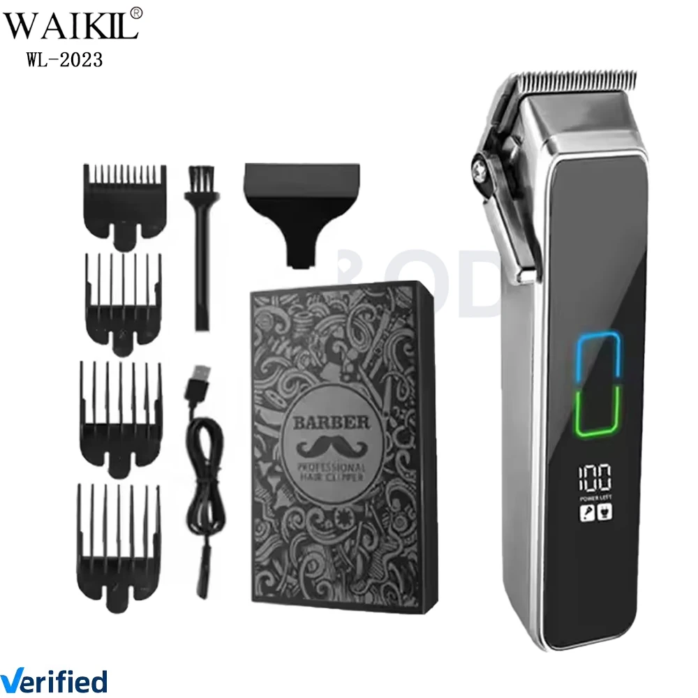 WAIKIL профессиональная перезаряжаемая машинка для стрижки волос, парикмахерские инструменты, регулируемое лезвие, металлический корпус, ЖК-дисплей, электрические волосы Househo