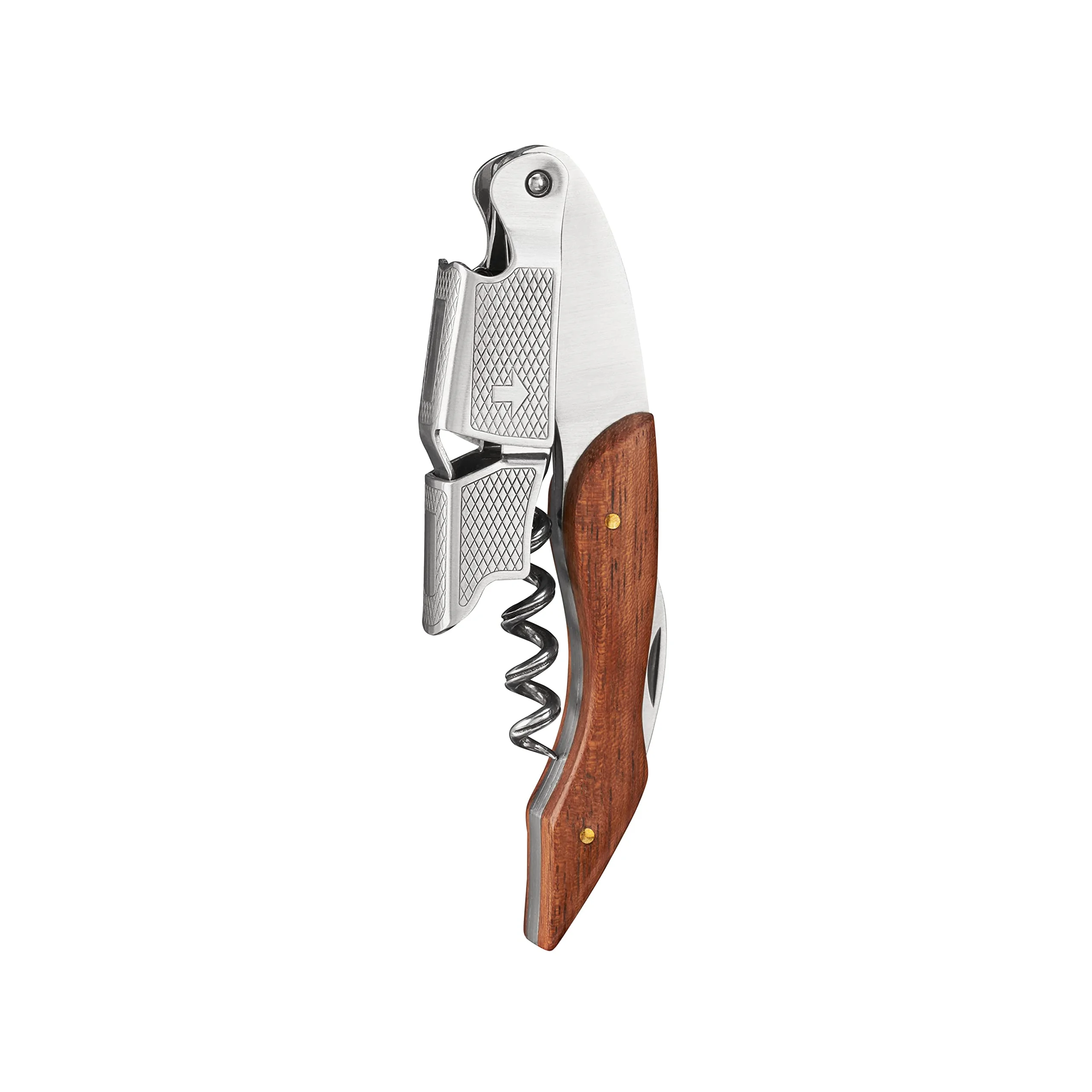

Stainless steel waiter corkscrew for wine bottles - Professional wine corkscrew with wooden handle - 3-in-1 function corkscrew