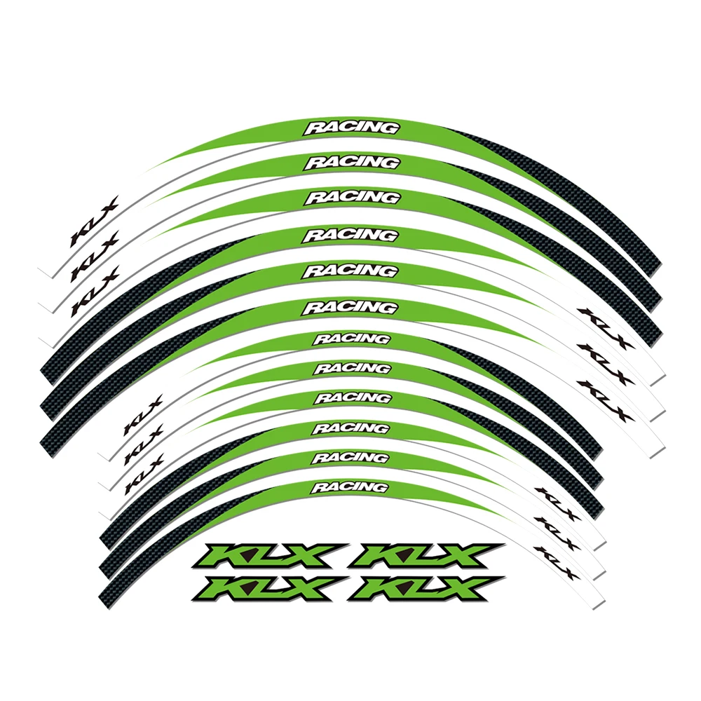 For KAWASAKI KLX 110 125 140 150 250 300 400 450 650 Motorcycle Reflective  Wheel Sticker Hub Decals Rim Stripe Tape Kit