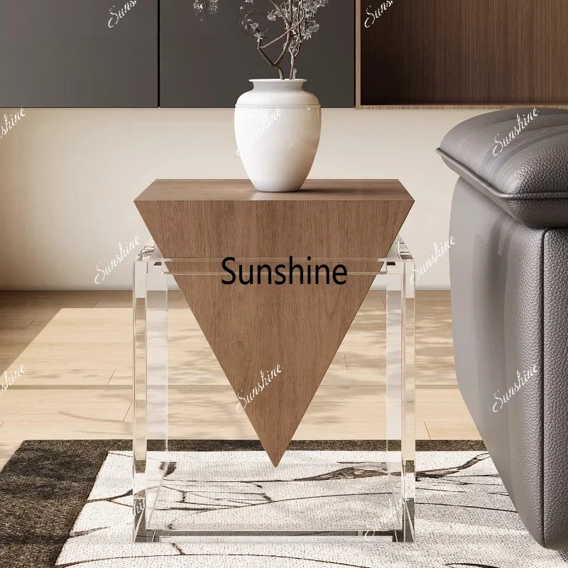 

Modern simple coffee table next to the sofa small apartment living room corner shelfTJ