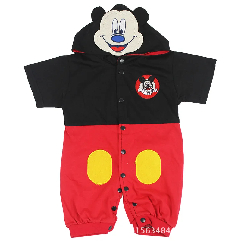 Summer Newborn Clothes Baby Boy Romper Cartoon Mickey Captain America Spiderman Print Short Sleeve Jumpsuit Girl Hooded Outfits