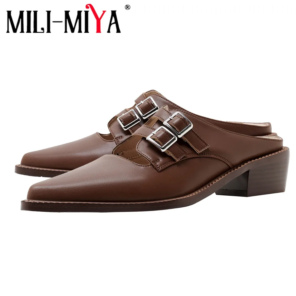 MILI-MIYA moda punta a punta donna décolleté in pelle di pecora Slip On tacchi spessi Plus Size 35-43 scarpe da sera in tinta unita fatte a mano