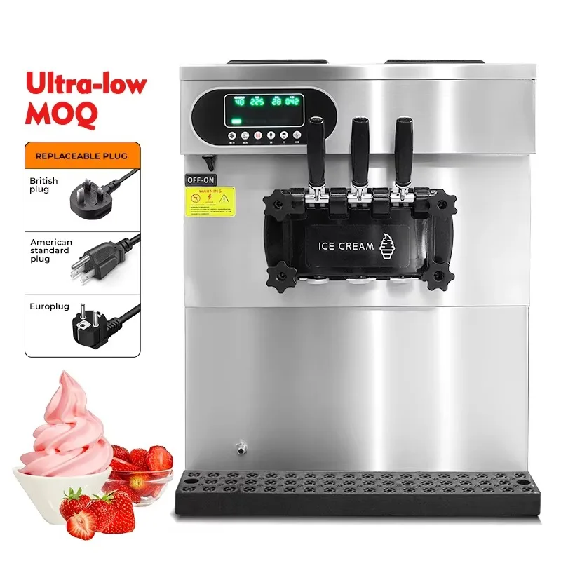Moseener Stainless Steel Table Top Soft Serve Ice Cream Maker 3 Flavor Machine for Making Fruit Milk Water Flour-Based Ice Cream