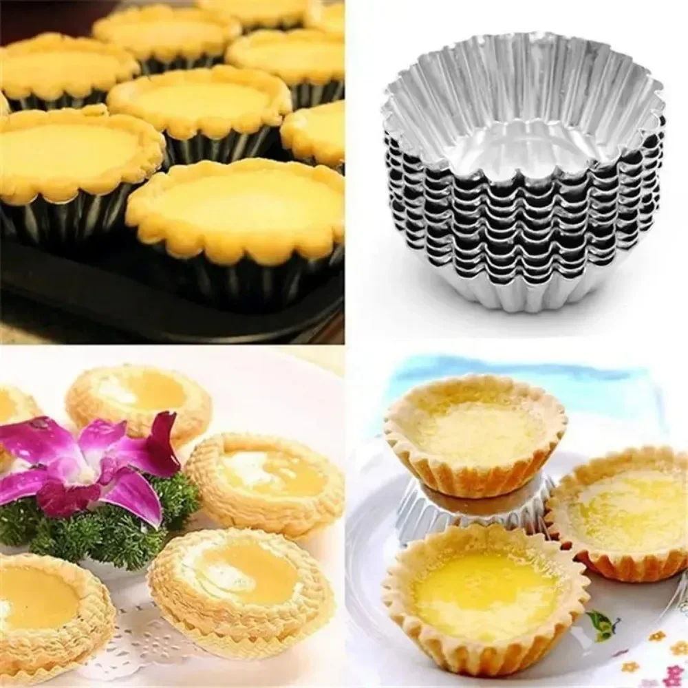 10 Pcs Reusable Stainless Steel Egg Tart Mold Stainless Steel Cupcake Egg Cookie Pudding Mold Astry Tools Baking Accessories