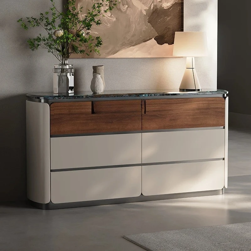 

Minimalist light luxury six-chest cabinet leather veneer storage marble side cabinet