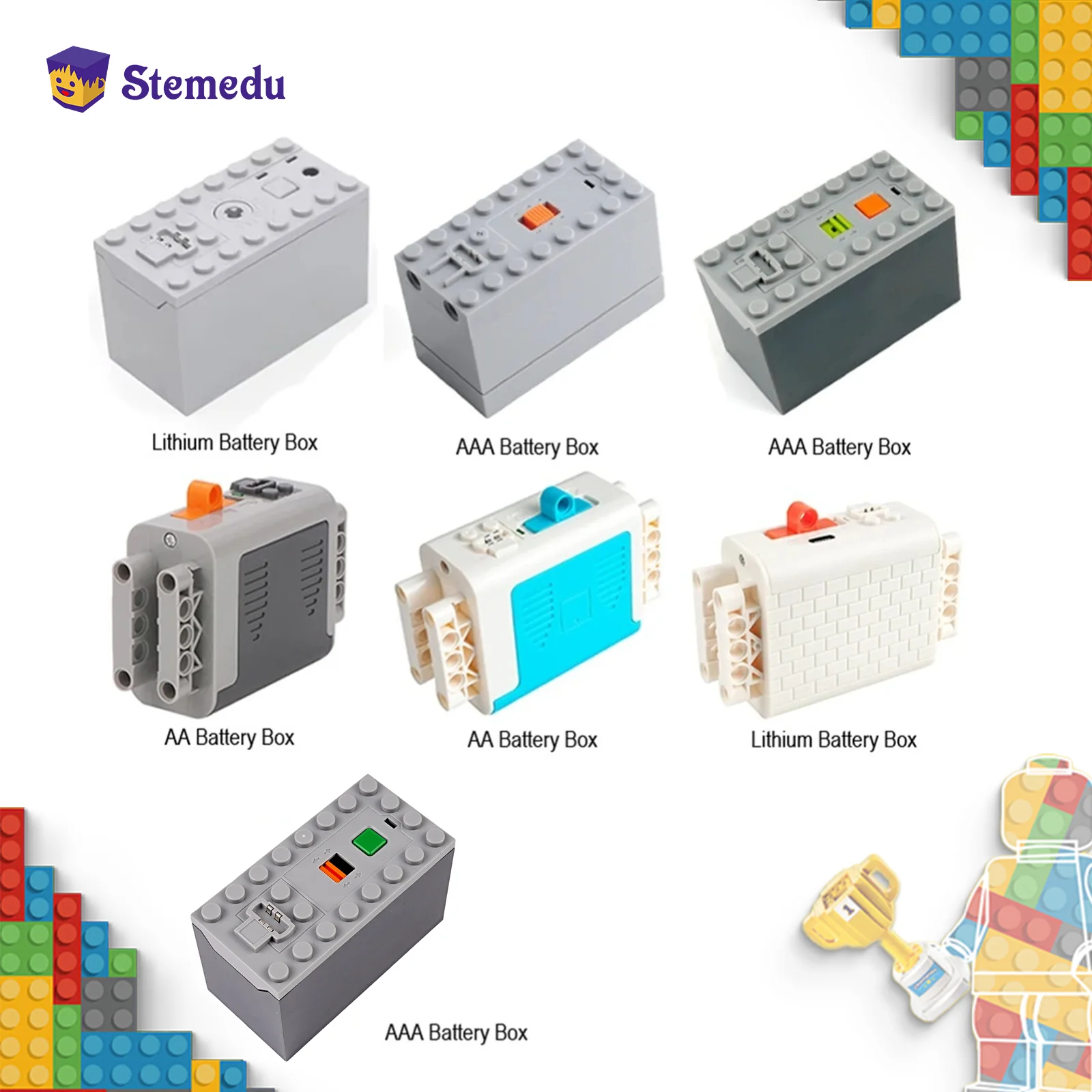 MOC Rechargeable AA /AAA Battery Box Multi-function Power Group Tool Car Train Motor Speed Adjust Control for Building Blocks