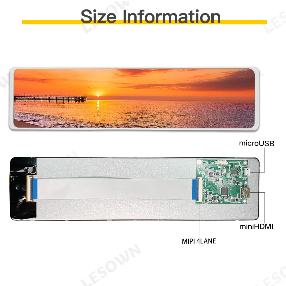 LESOWN 11.3 inch Long Stretched Bar LCD Screen 440x1920 IPS miniHDMI MIPI 4LANE Interface Display Module for Raspberry Pi Laptop