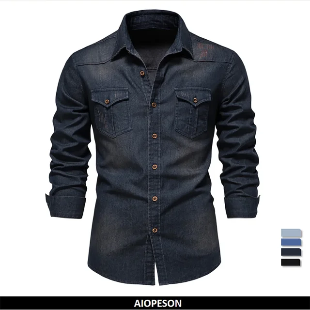 AIOPESON Marka Elastyczna bawełniana koszula dżinsowa Mężczyźni Długi rękaw Jakość Kowbojskie koszule dla mężczyzn Casual Slim Fit Męska odzież designerska