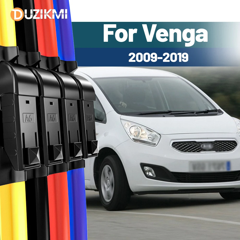 

For Kia Venga 2009-2019 2010 2011 2012 2013 2014 2015 2016 2017 2018 2pcs Front Windshield Windscreen Wiper Blades Red Blue