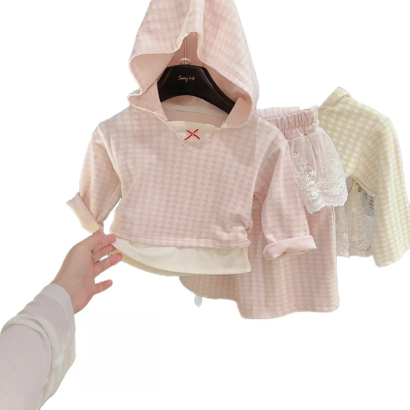 مجموعة ربيع الخريف للفتيات - بلوزة منقوشة بأكمام طويلة مع بنطال دانتيل متعدد الاستخدامات، ملابس خارجية لطيفة لعيد الميلاد للأطفال الصغار