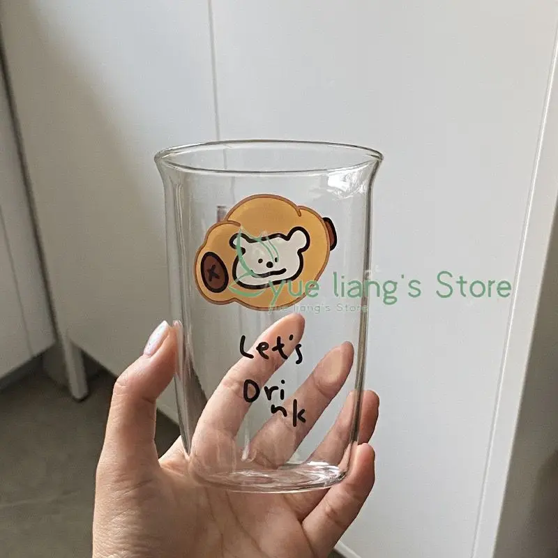 새로운 귀여운 강아지 인쇄 유리 컵 내열성 저온 방지 높은 붕규산염 여름 주스 컵, 커피 컵