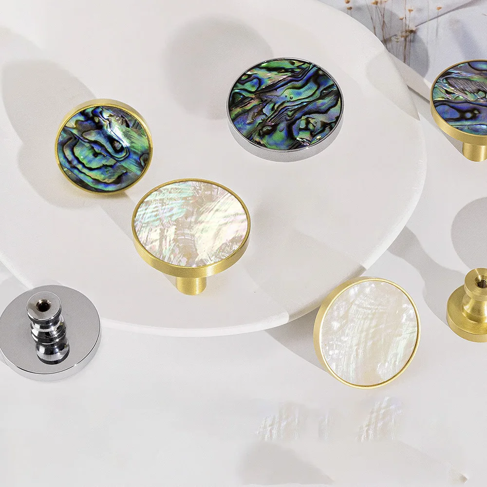Brass+Natural seashells Furniture Handle Drawer Knob Natural Shell Handles for Cabinet Door Cupboard Wardrobe Pulls