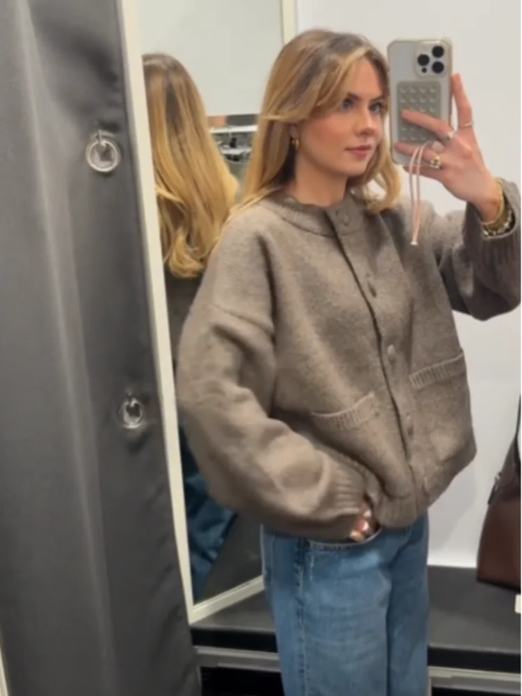 

Casual Solid Knitted Sweater Women Street Single Breasted O-neck Full Sleeve Loose Open Stitch Cardigan 2025 Autumn Lady Outwear