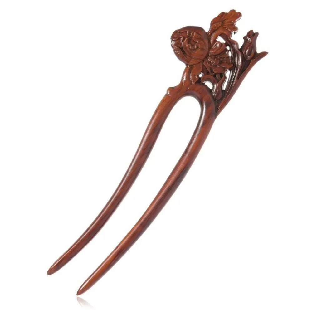 Hair Accessories Headwear Double Hairpin Wood Carved Chinese Style Flowers Hair Fork U-Shaped Wood Hair Sticks Women