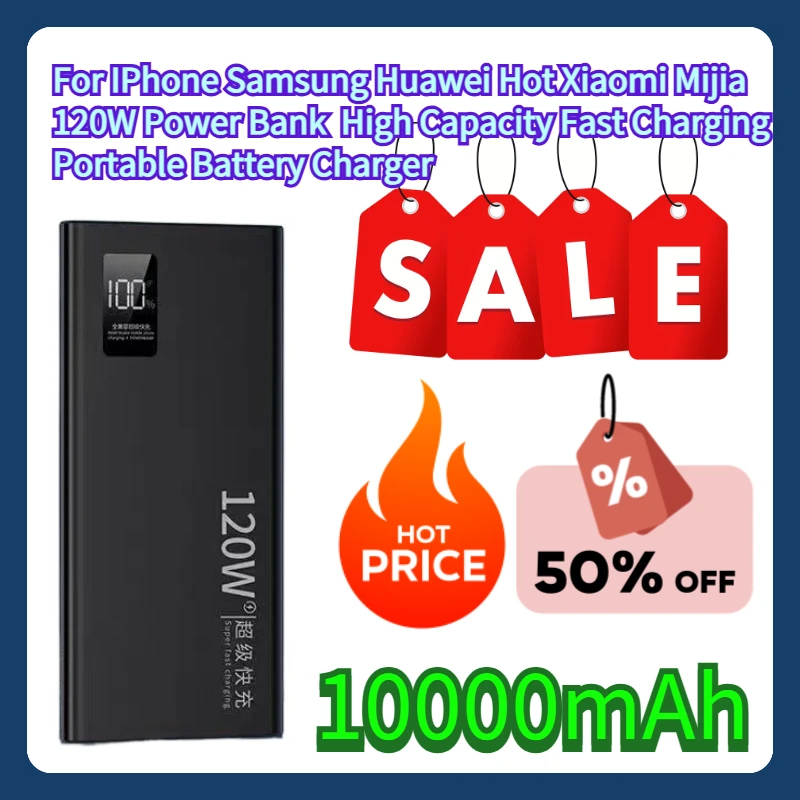 

For IPhone Samsung Huawei Hot Xiaomi Mijia 120W Power Bank 10000mAh High Capacity Fast Charging Portable Battery Charger