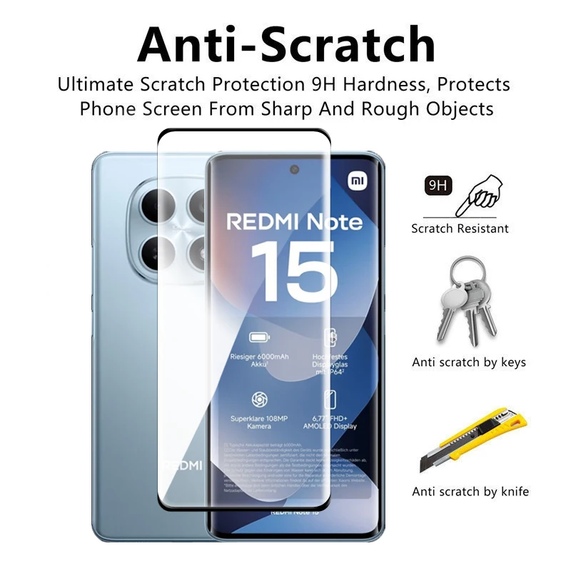Für Redmi Hinweis 15 4G Glas Für Redmi Hinweis 15 4G 5G Globale Gehärtetem Glas 3D gebogene Screen Protector Für Redmi Hinweis 15 Objektiv Film – Detail 5