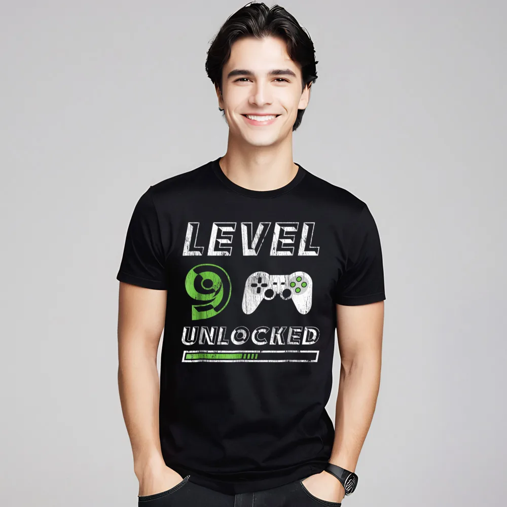 Level 9 Unlocked 9 Year Tops Tees Funky Round Neck Funny Short Sleeve 100% Cotton Adult T Shirts Casual Tee Shirt