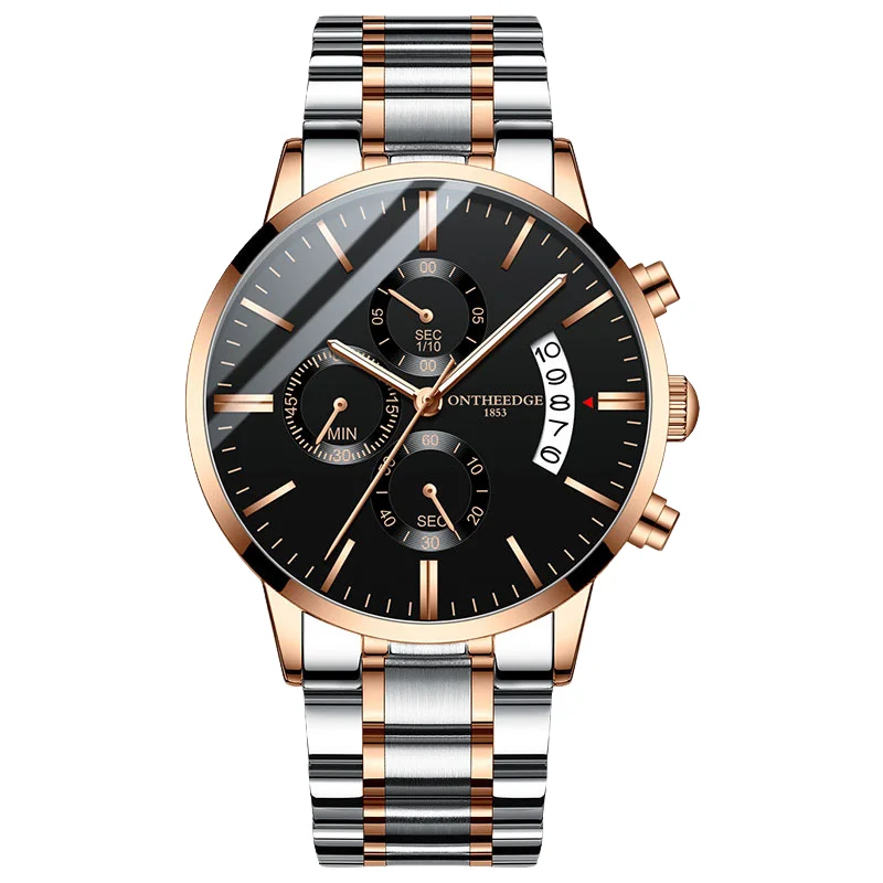 Business Men's Watches Steel Strip Quartz Performance Steel Belt Mesh Belt Waterproof Luminous Three Eye 6-Pin Quartz Watch