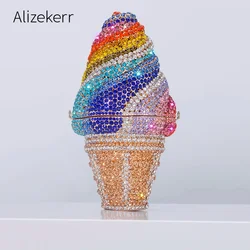 Ice Cream Shaped Diamond Evening Clutch Bags Boutique Novelty Mini Rainbow Colored Rhinestone Purses And Handbags Party Wedding