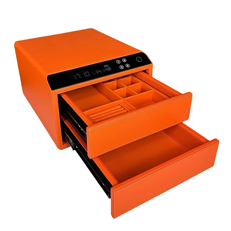 

Smart Biometric Fingerprint Drawer Luxury Leather Double Layer Jewelry Storage Box Hidden Security Safe for Wardrobe Home Office