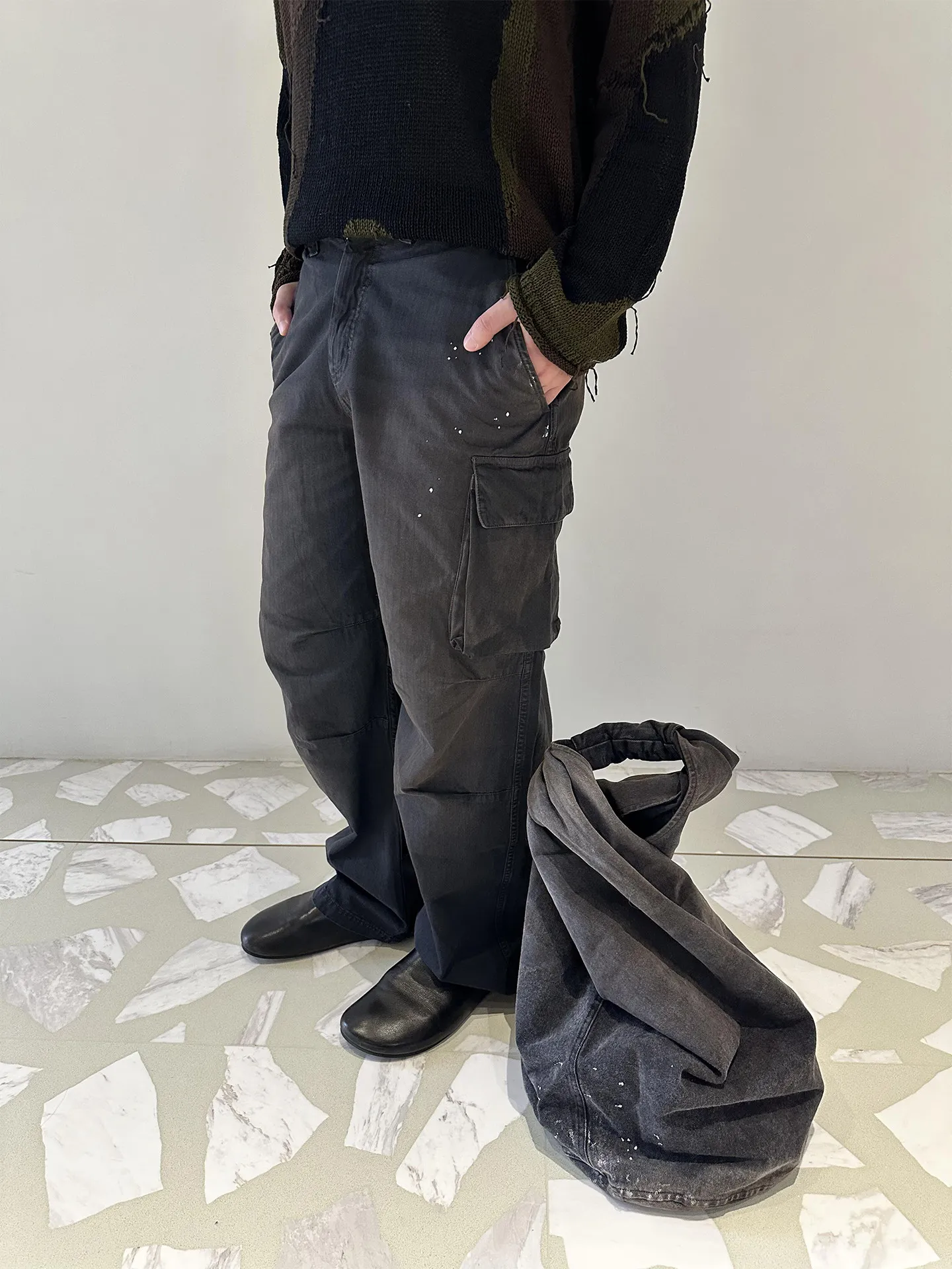 Our Legac 26SS Ink-splashed mud-dyed washed and old multi-pocket straight tooling casual pants