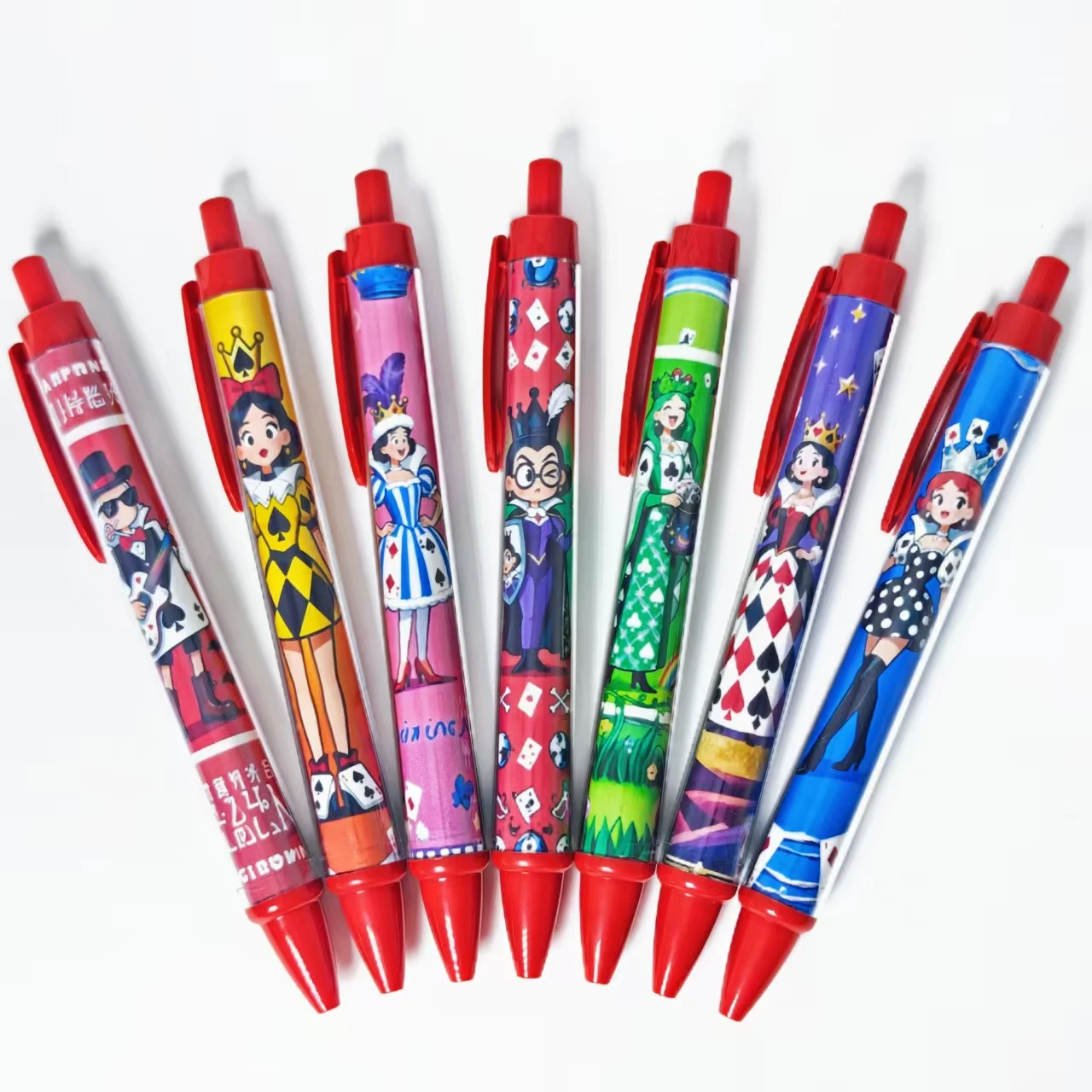 

8pcs/15pcs Poker Queen Theme Press Ballpoint Pen Daily Office Open Season Student Learning Stationery Gift Pen
