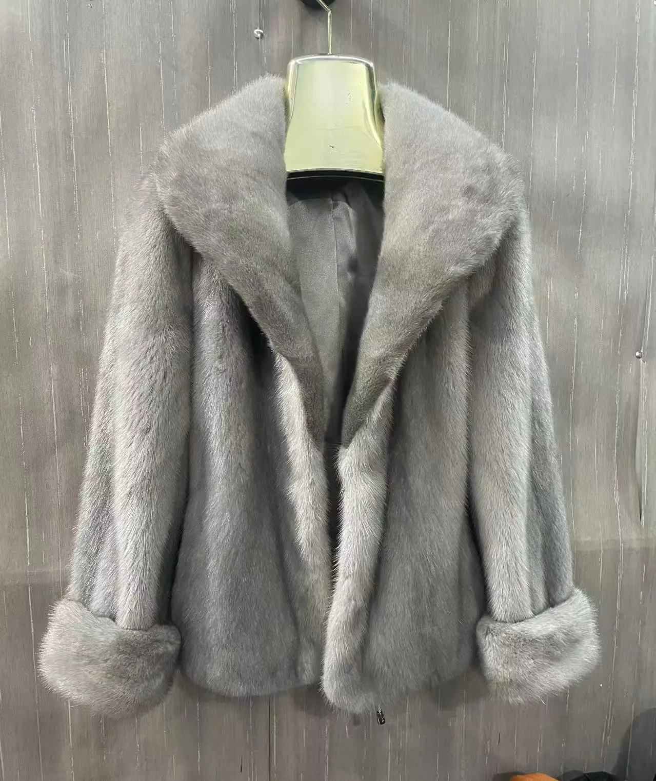 

Ladies' real mink fur coat, collar mink fur leather jacket, winter warmth and fashion