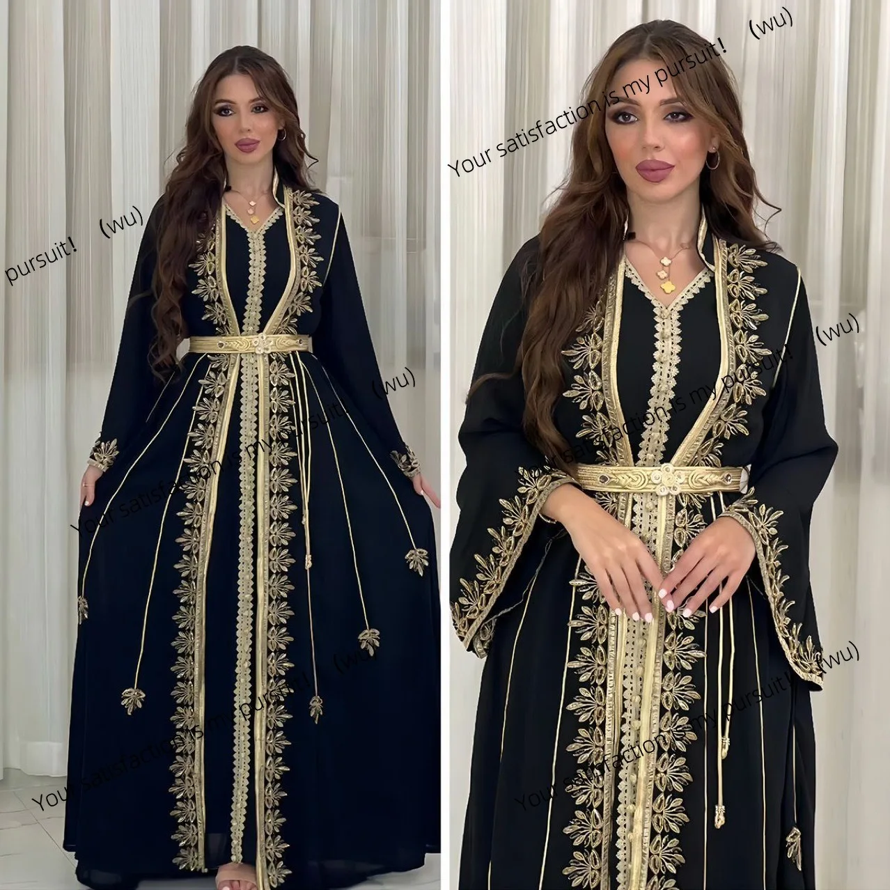 Große Größe Damen Robe Mode Stickerei Langarm Rock Damen Kleidung Kleidung Herbst