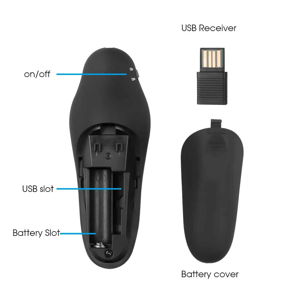 무선 프리젠터 PPT 페이지 뒤집게 USB 포인터 리모콘 프리젠터, 프로젝터 파워포인트 슬라이드용 적외선 리모컨