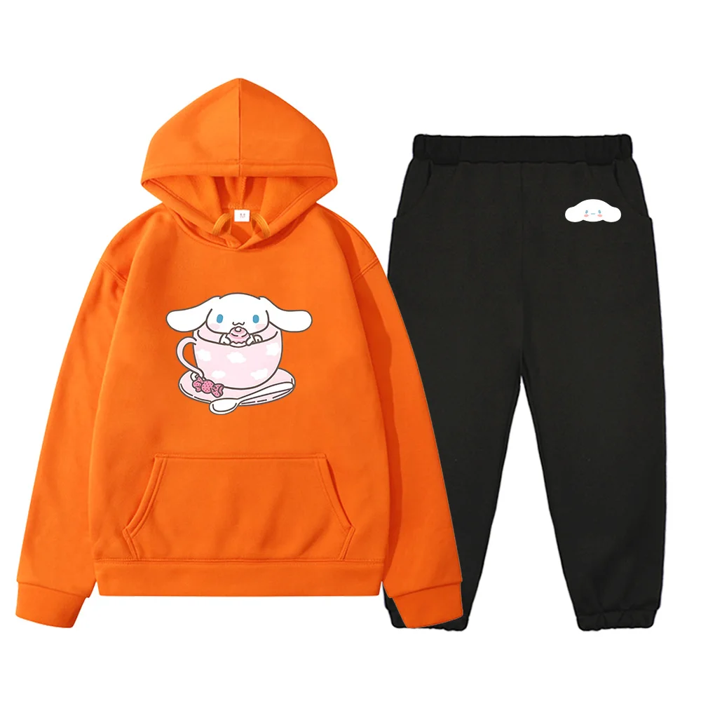 Kawaii Kids Pullover Set Cinnamoroll Candy Dessert Clothes Sweet Girls Boy Children's Hoodies and Pants Set Casual Loose Clothes