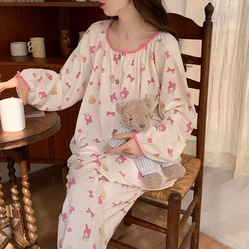 New Sanrio Spring Casual Comfortable Pajamas Set Melody Homewear Sanrio Homewear Cute Cartoon Melody Casual Pajamas